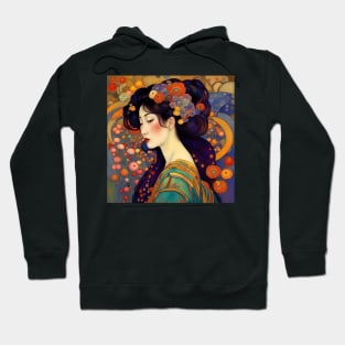 Beautiful Asian Art Nouveau Woman with Flowers Hoodie